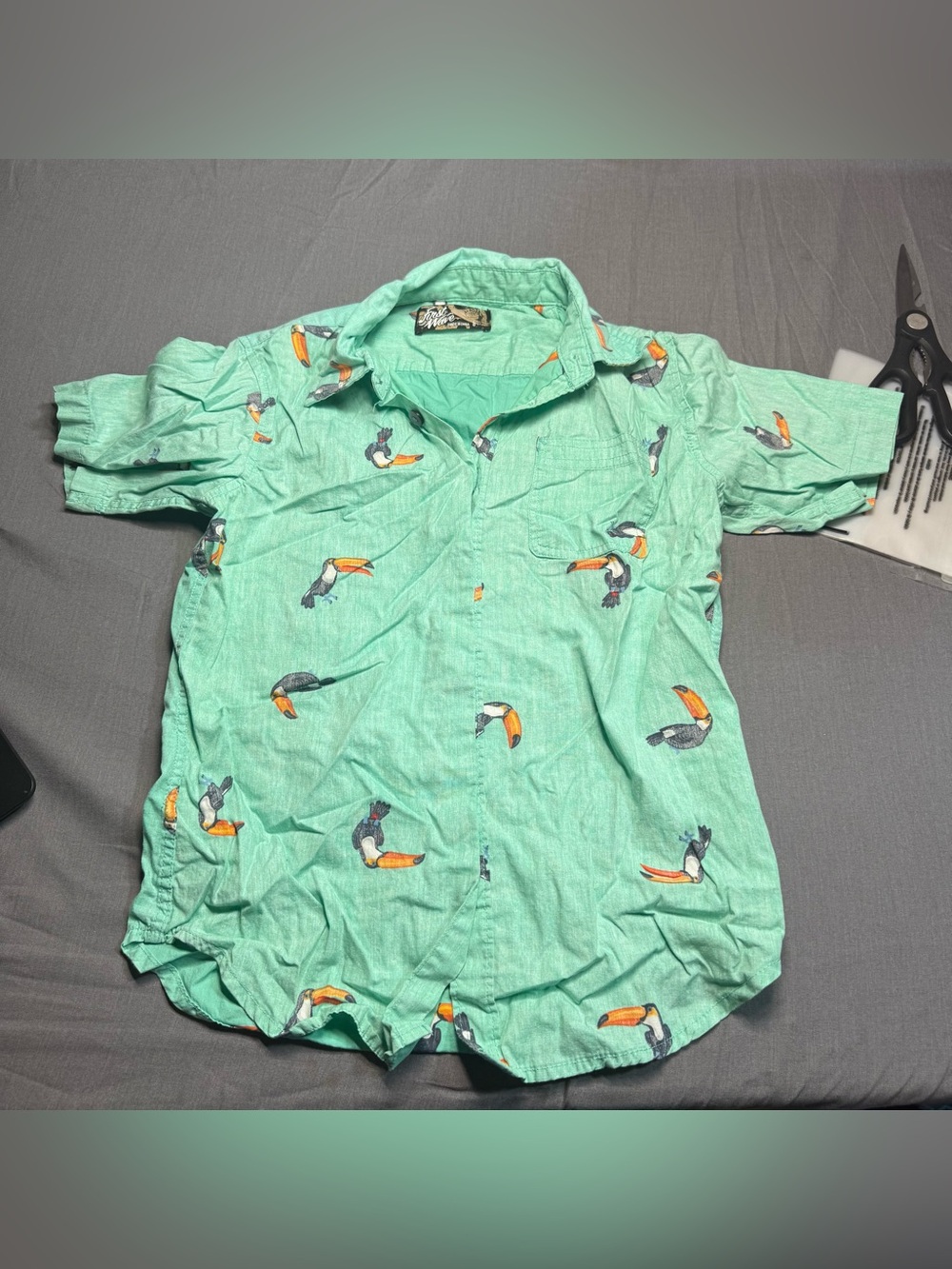 First Wave Mint Green Toucan Print Button Down Shirt